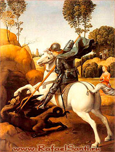 Битва Св. Георгия с драконом. 1505-1506. Вашингтон. Национальная галерея. Рафаэль